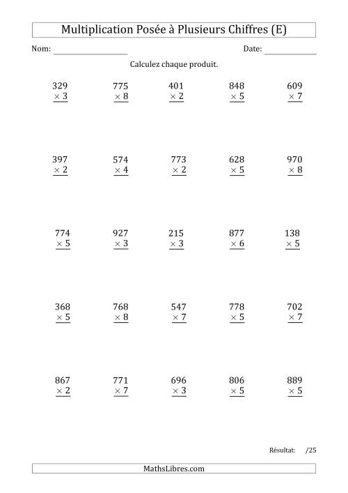 Multiplication d'un Nombre à 3 Chiffres par un Nombre à 1 Chiffre (E)