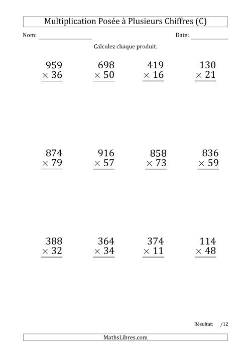 Multiplication d'un Nombre à 3 Chiffres par un Nombre à 2 Chiffres (Gros Caractère) (C)