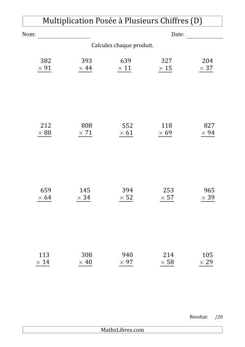 Multiplication d'un Nombre à 3 Chiffres par un Nombre à 2 Chiffres (D)