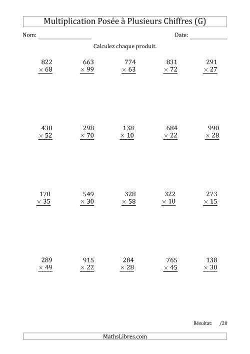 Multiplication d'un Nombre à 3 Chiffres par un Nombre à 2 Chiffres (G)