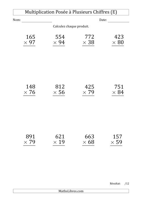 Multiplication d'un Nombre à 3 Chiffres par un Nombre à 2 Chiffres (Gros Caractère) (E)
