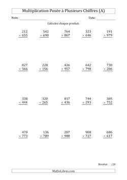 Multiplication d'un Nombre à 3 Chiffres par un Nombre à 3 Chiffres