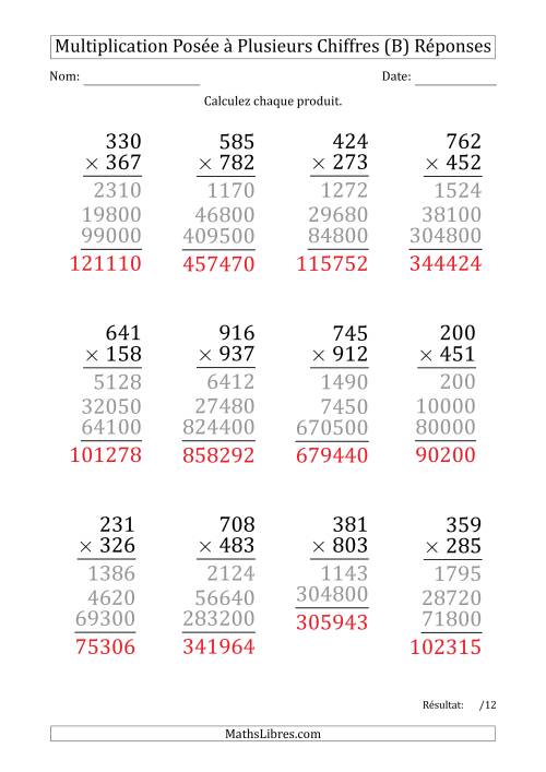 Multiplication d'un Nombre à 3 Chiffres par un Nombre à 3 Chiffres (Gros Caractère) (B) page 2