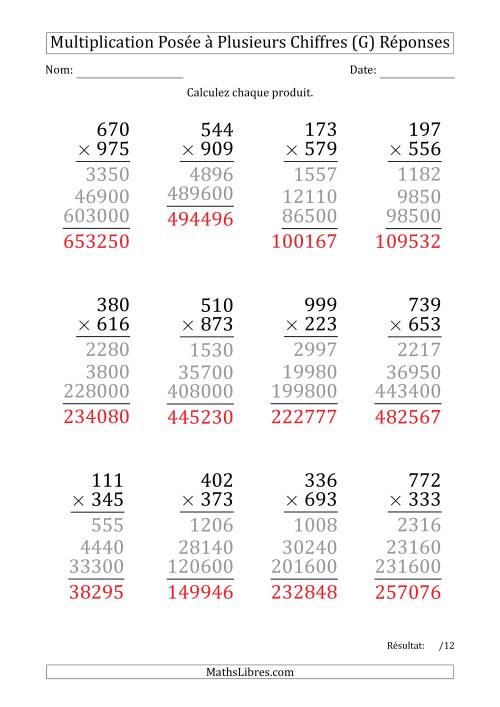 Multiplication d'un Nombre à 3 Chiffres par un Nombre à 3 Chiffres (Gros Caractère) (G) page 2