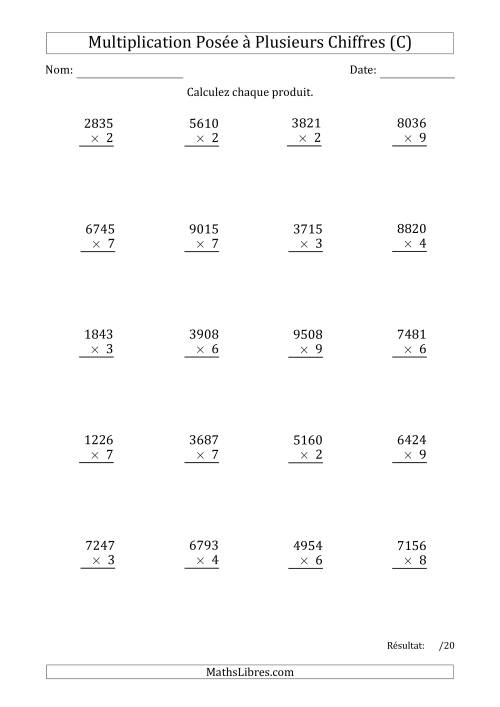 Multiplication d'un Nombre à 4 Chiffres par un Nombre à 1 Chiffre (C)