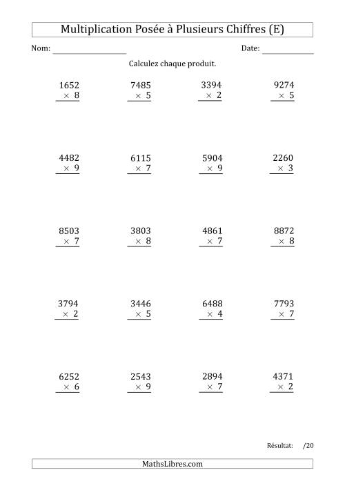 Multiplication d'un Nombre à 4 Chiffres par un Nombre à 1 Chiffre (E)