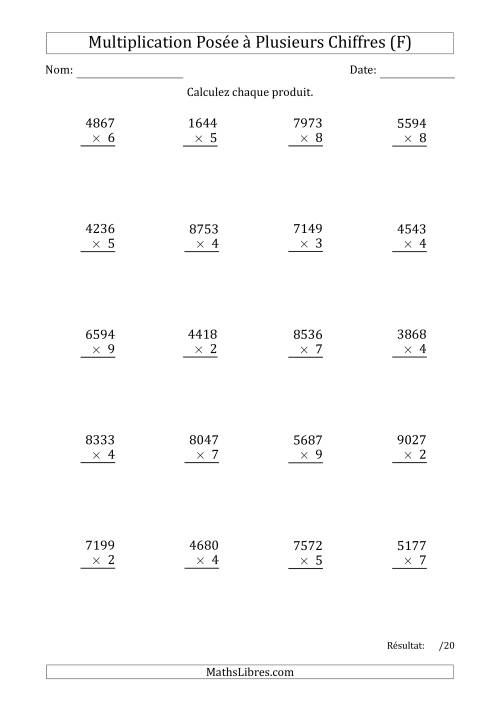 Multiplication d'un Nombre à 4 Chiffres par un Nombre à 1 Chiffre (F)