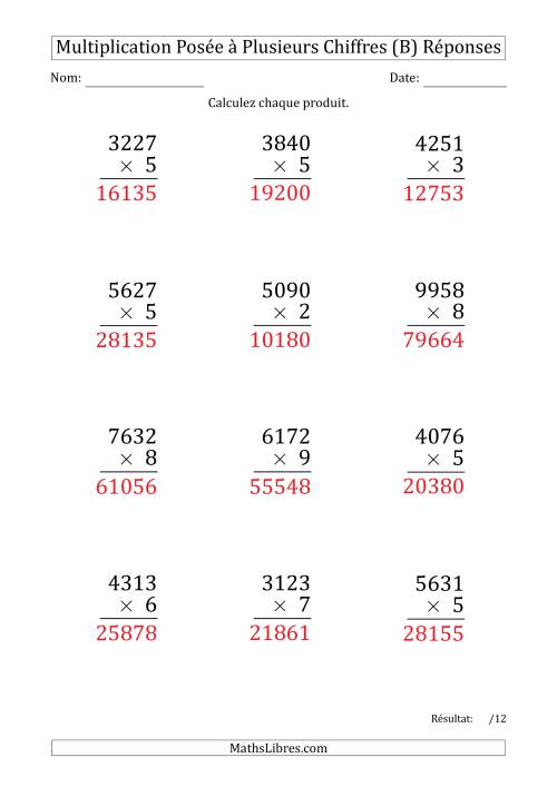 Multiplication d'un Nombre à 4 Chiffres par un Nombre à 1 Chiffre (Gros Caractère) (B) page 2