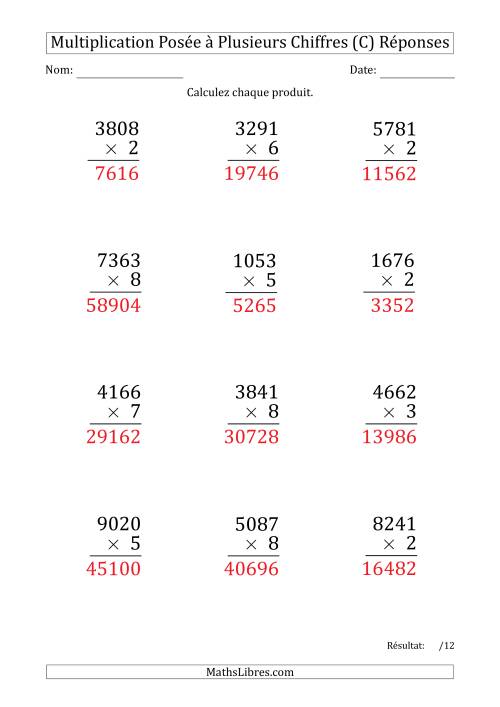 Multiplication d'un Nombre à 4 Chiffres par un Nombre à 1 Chiffre (Gros Caractère) (C) page 2