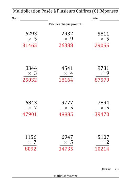 Multiplication d'un Nombre à 4 Chiffres par un Nombre à 1 Chiffre (Gros Caractère) (G) page 2