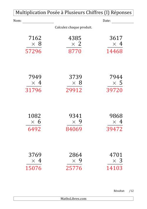Multiplication d'un Nombre à 4 Chiffres par un Nombre à 1 Chiffre (Gros Caractère) (I) page 2