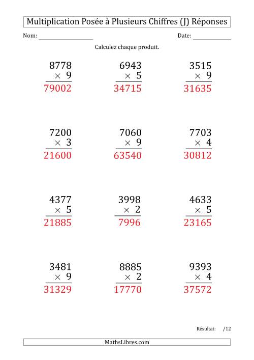 Multiplication d'un Nombre à 4 Chiffres par un Nombre à 1 Chiffre (Gros Caractère) (J) page 2