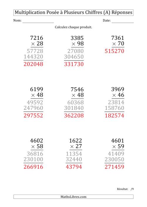 Multiplication d'un Nombre à 4 Chiffres par un Nombre à 2 Chiffres (Gros Caractère) (A) page 2