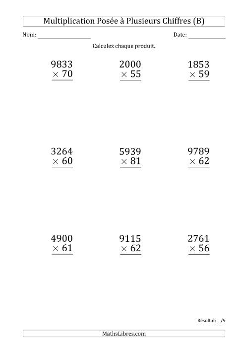 Multiplication d'un Nombre à 4 Chiffres par un Nombre à 2 Chiffres (Gros Caractère) (B)