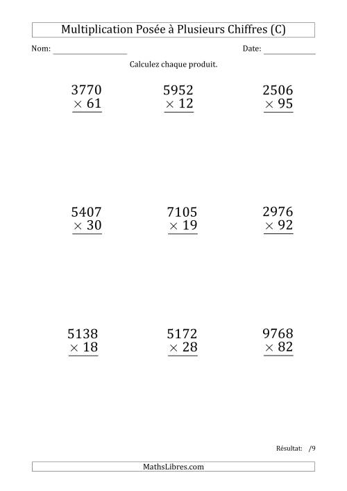 Multiplication d'un Nombre à 4 Chiffres par un Nombre à 2 Chiffres (Gros Caractère) (C)