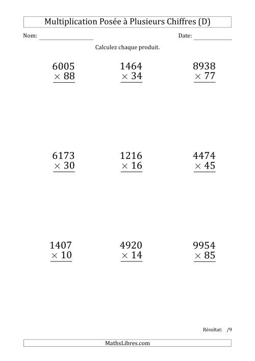 Multiplication d'un Nombre à 4 Chiffres par un Nombre à 2 Chiffres (Gros Caractère) (D)
