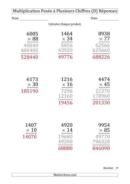 Multiplication d'un Nombre à 4 Chiffres par un Nombre à 2 Chiffres (Gros Caractère) (D) page 2