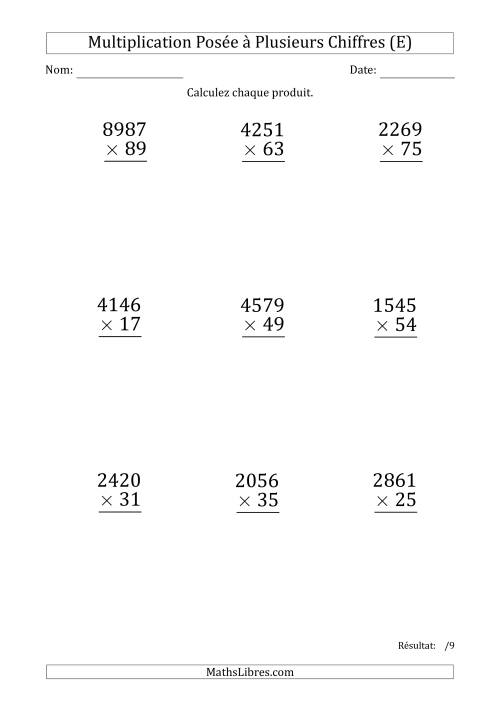 Multiplication d'un Nombre à 4 Chiffres par un Nombre à 2 Chiffres (Gros Caractère) (E)