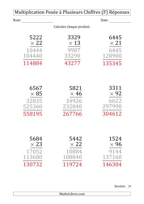 Multiplication d'un Nombre à 4 Chiffres par un Nombre à 2 Chiffres (Gros Caractère) (F) page 2
