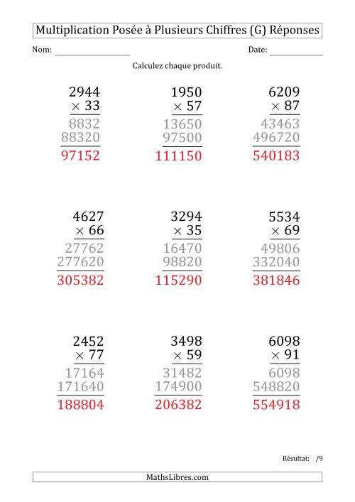 Multiplication d'un Nombre à 4 Chiffres par un Nombre à 2 Chiffres (Gros Caractère) (G) page 2