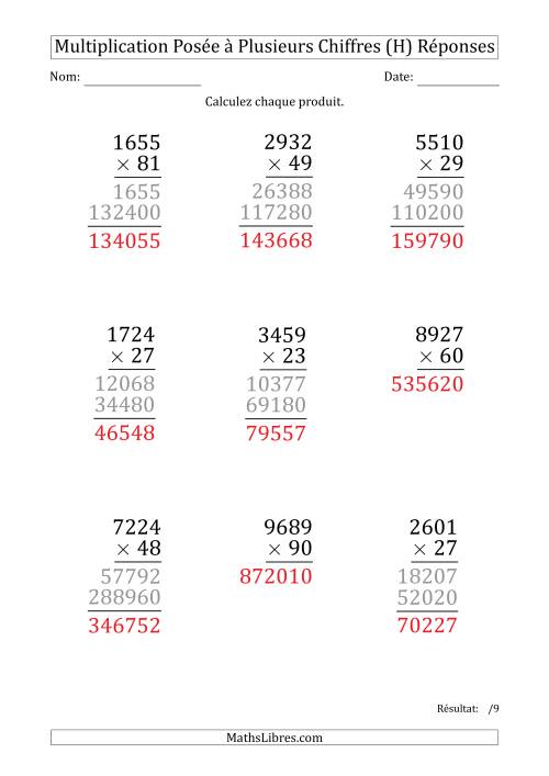 Multiplication d'un Nombre à 4 Chiffres par un Nombre à 2 Chiffres (Gros Caractère) (H) page 2