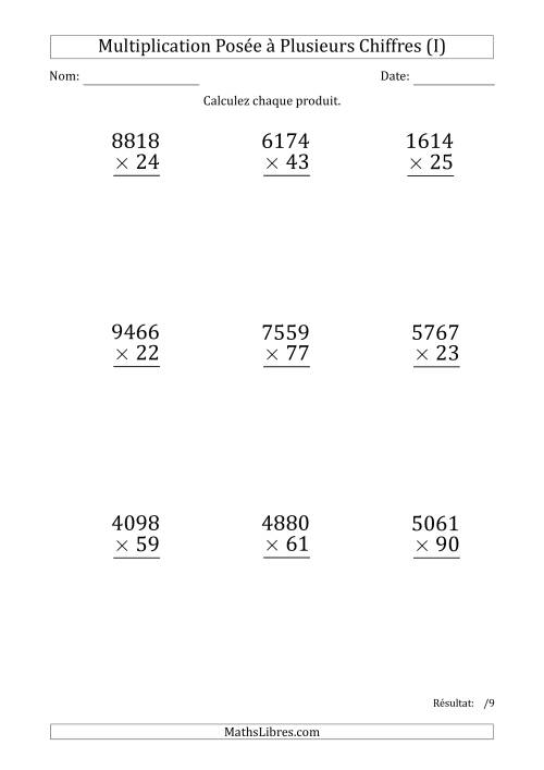 Multiplication d'un Nombre à 4 Chiffres par un Nombre à 2 Chiffres (Gros Caractère) (I)