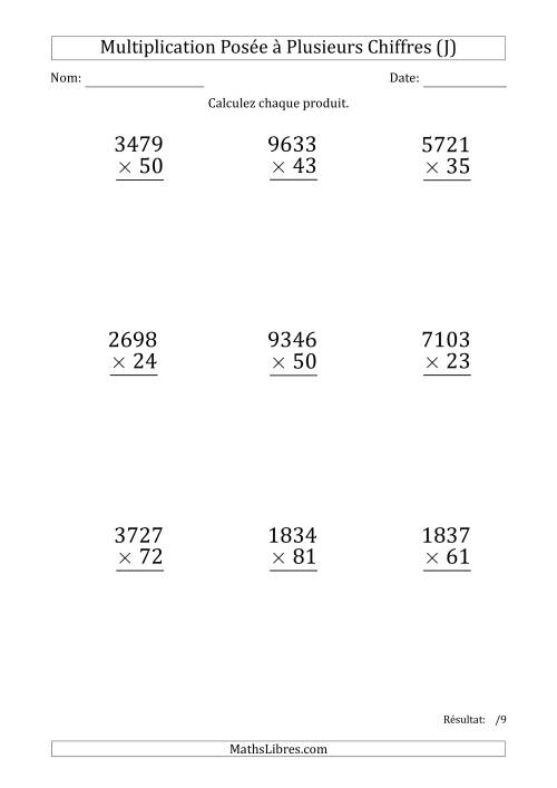 Multiplication d'un Nombre à 4 Chiffres par un Nombre à 2 Chiffres (Gros Caractère) (J)