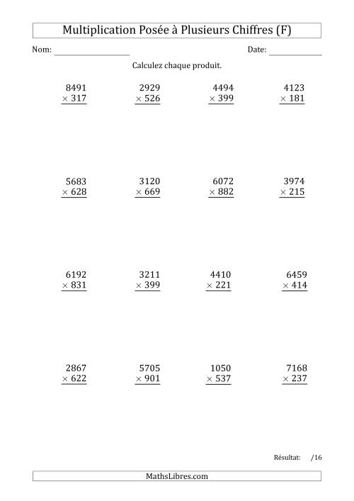 Multiplication d'un Nombre à 4 Chiffres par un Nombre à 3 Chiffres (F)