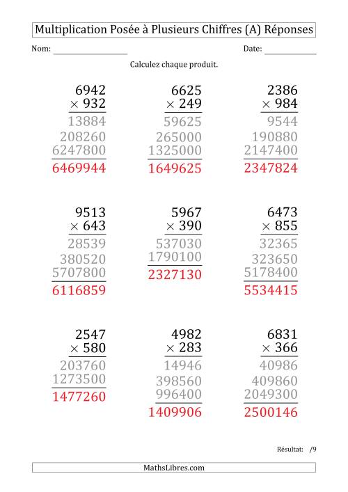 Multiplication d'un Nombre à 4 Chiffres par un Nombre à 3 Chiffres (Gros Caractère) (A) page 2