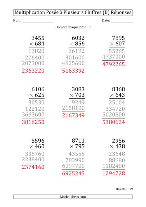 Multiplication d'un Nombre à 4 Chiffres par un Nombre à 3 Chiffres (Gros Caractère) (B) page 2