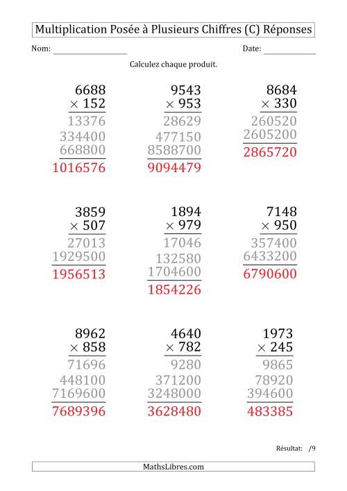 Multiplication d'un Nombre à 4 Chiffres par un Nombre à 3 Chiffres (Gros Caractère) (C) page 2