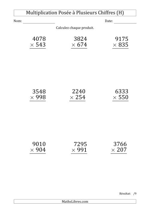 Multiplication d'un Nombre à 4 Chiffres par un Nombre à 3 Chiffres (Gros Caractère) (H)
