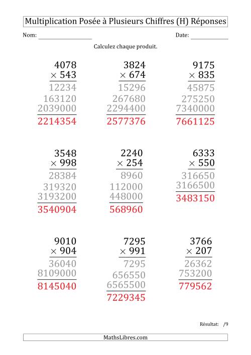 Multiplication d'un Nombre à 4 Chiffres par un Nombre à 3 Chiffres (Gros Caractère) (H) page 2