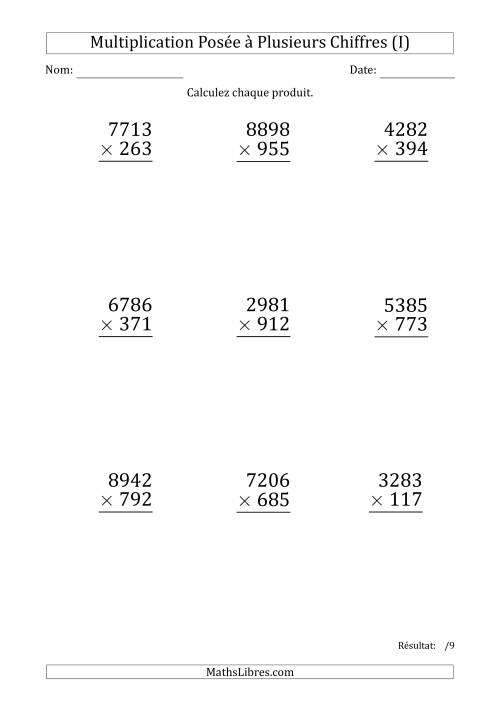 Multiplication d'un Nombre à 4 Chiffres par un Nombre à 3 Chiffres (Gros Caractère) (I)