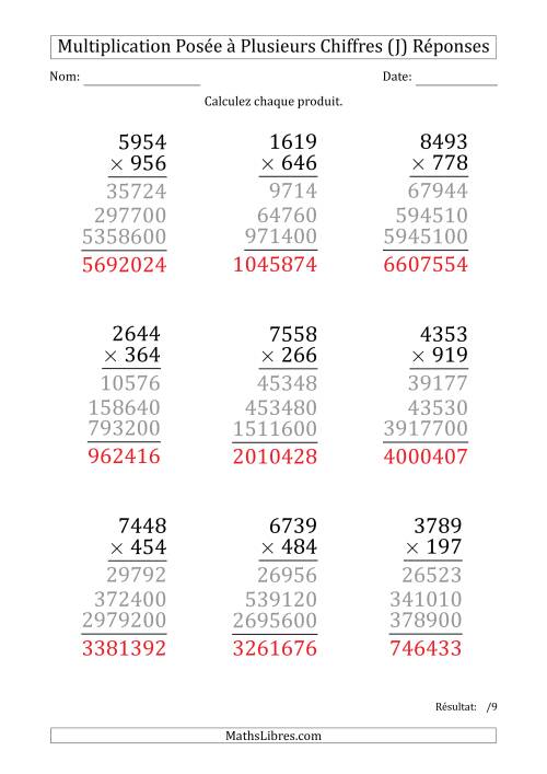 Multiplication d'un Nombre à 4 Chiffres par un Nombre à 3 Chiffres (Gros Caractère) (J) page 2