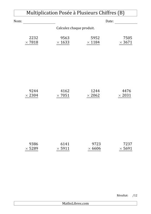Multiplication d'un Nombre à 4 Chiffres par un Nombre à 4 Chiffres (B)