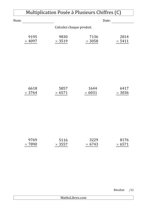 Multiplication d'un Nombre à 4 Chiffres par un Nombre à 4 Chiffres (C)