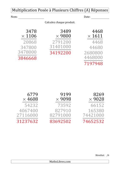 Multiplication d'un Nombre à 4 Chiffres par un Nombre à 4 Chiffres (Gros Caractère) (A) page 2