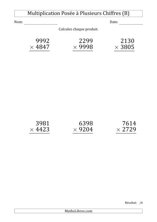 Multiplication d'un Nombre à 4 Chiffres par un Nombre à 4 Chiffres (Gros Caractère) (B)
