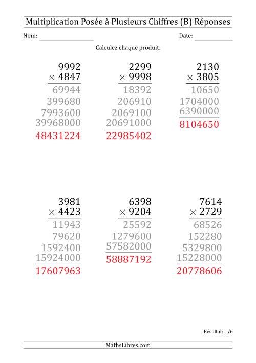 Multiplication d'un Nombre à 4 Chiffres par un Nombre à 4 Chiffres (Gros Caractère) (B) page 2