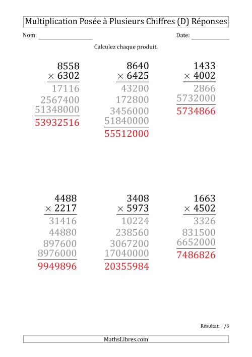Multiplication d'un Nombre à 4 Chiffres par un Nombre à 4 Chiffres (Gros Caractère) (D) page 2
