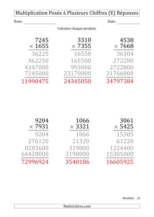 Multiplication d'un Nombre à 4 Chiffres par un Nombre à 4 Chiffres (Gros Caractère) (E) page 2