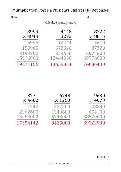 Multiplication d'un Nombre à 4 Chiffres par un Nombre à 4 Chiffres (Gros Caractère) (F) page 2