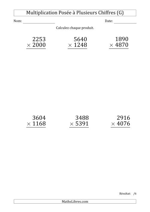 Multiplication d'un Nombre à 4 Chiffres par un Nombre à 4 Chiffres (Gros Caractère) (G)