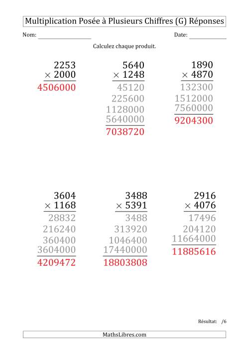 Multiplication d'un Nombre à 4 Chiffres par un Nombre à 4 Chiffres (Gros Caractère) (G) page 2