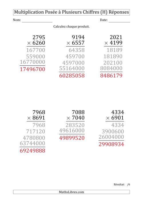 Multiplication d'un Nombre à 4 Chiffres par un Nombre à 4 Chiffres (Gros Caractère) (H) page 2