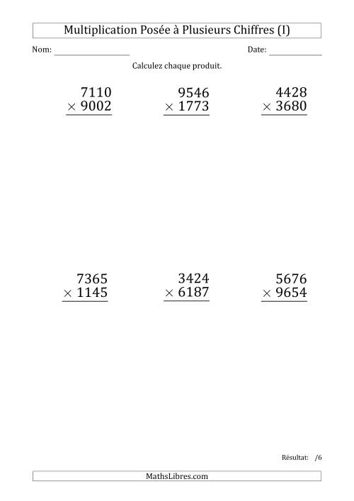 Multiplication d'un Nombre à 4 Chiffres par un Nombre à 4 Chiffres (Gros Caractère) (I)