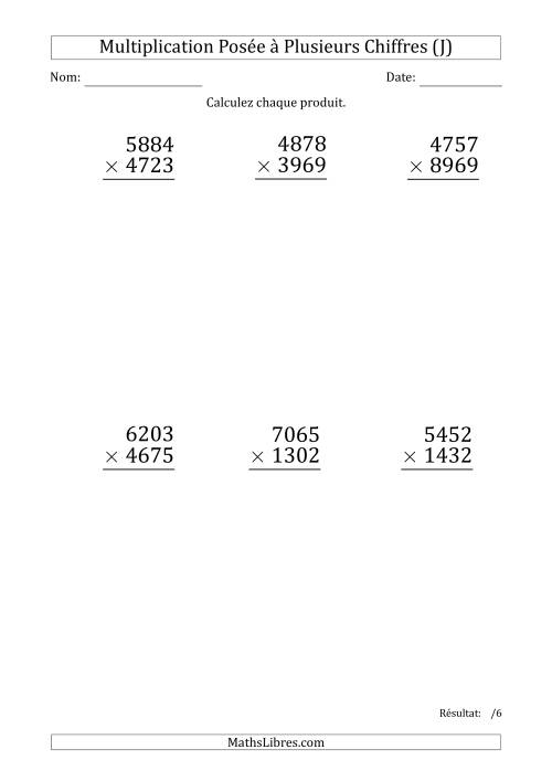 Multiplication d'un Nombre à 4 Chiffres par un Nombre à 4 Chiffres (Gros Caractère) (J)