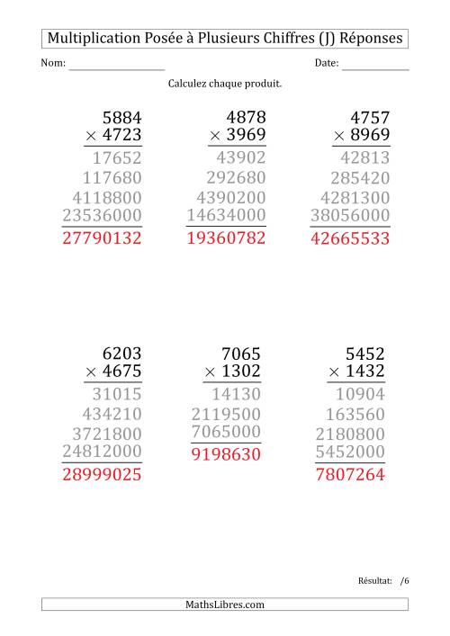 Multiplication d'un Nombre à 4 Chiffres par un Nombre à 4 Chiffres (Gros Caractère) (J) page 2