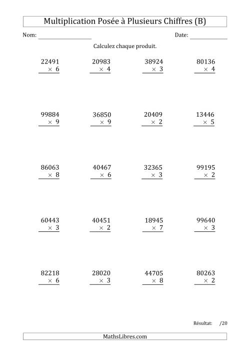 Multiplication d'un Nombre à 5 Chiffres par un Nombre à 1 Chiffre (B)